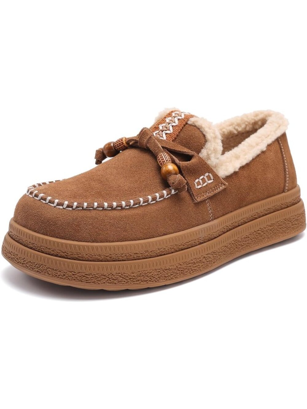 Women's Camel Suede Comfortable Lace Up Slip On Classic Warm Loafers Shoes